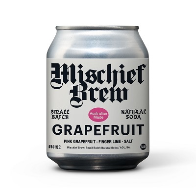 BV Soft Drink GRAPEFRUIT SODA Pink Grapefruit, Finger Lime, Salt Can 250ml (4 Packs) Box of 24 'Mischief Brew'