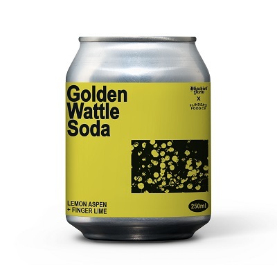 BV Soft Drink GOLDEN WATTLE SODA Lemon Aspen + Finger Lime Can 250ml (4 Packs) Box of 24 'Mischief Brew'