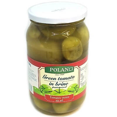CN Pickled Tomatoes Green in Brine Glass 840gr Box of 12 'Polan'