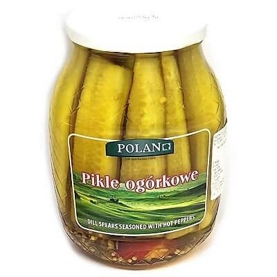 CN Pickled Cucumbers Dill Spears with Hot Peppers Glass 860gr Box of 12 'Polan'