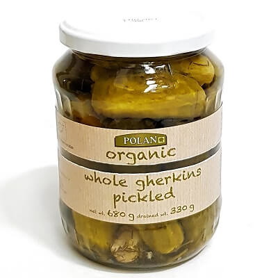 CN Pickled Cucumbers Whole Gherkins Organic Glass 680gr Box of 12 'Polan'