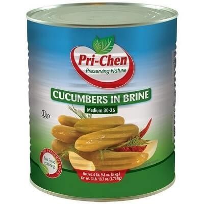 CN Pickled Cucumbers in Brine 30-36 Large Tin 3kg Box of 6 'Pri-Chen'