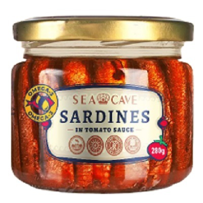 SF Sardines in Tomato Sauce Smoked Baltic Glass 280gr Box of 12 'Sea Cave'